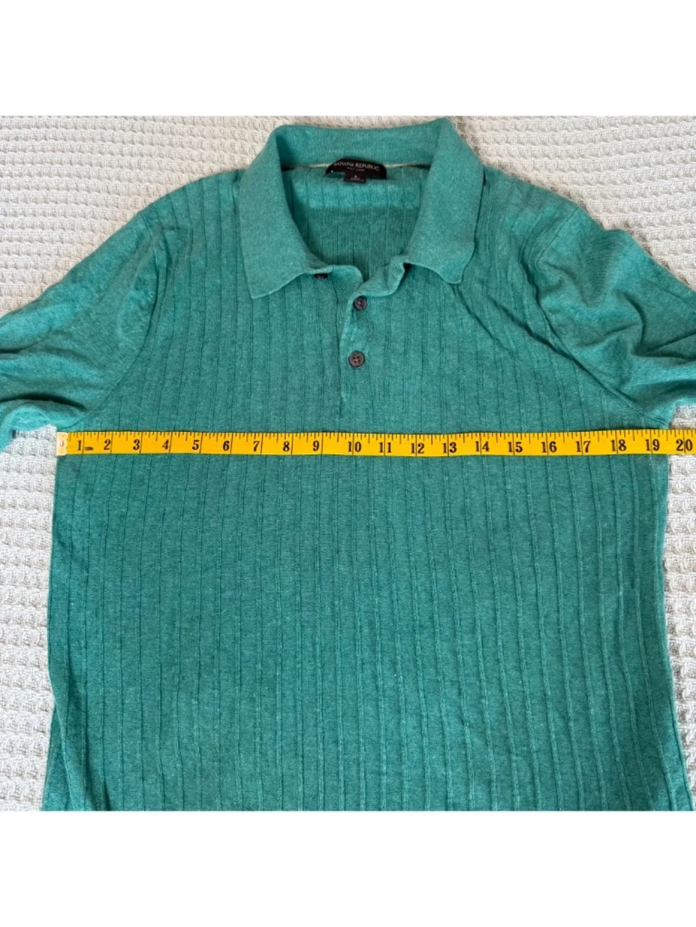 Banana Republic Solare Ribbed Silk Linen Sweater Polo Mens Small Green Resort